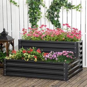 Two-tier raised planter in galvanized steel, dark grey 