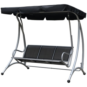 3-Seater Outdoor Swing Chair Bench with Adjustable Canopy, Black