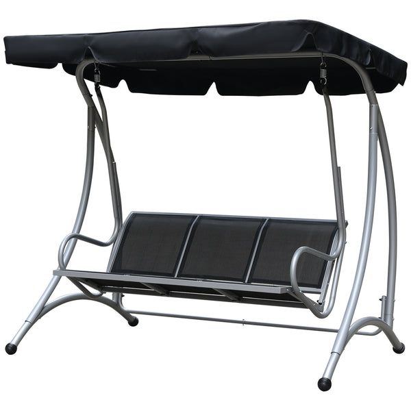 3-Seater Outdoor Swing Chair Bench with Adjustable Canopy, Black