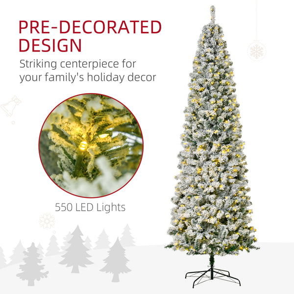 Sapin de Noël artificiel givré de 9 pieds pré-éclairé avec lumière LED blanc chaud