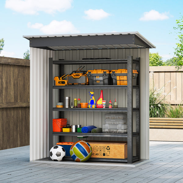 Abri de jardin avec porte coulissante et toit incliné, structure en acier, noir