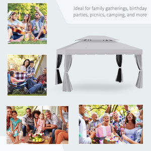 13' x 10' Outdoor Patio Gazebo Canopy with 2-Tier Polyester Roof  Vented Mesh Sidewall & Strong Aluminum Frame Grey
