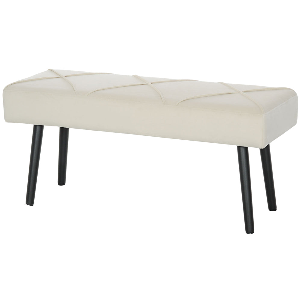 Banc de chambre rembourré moderne avec pieds en acier, blanc crème