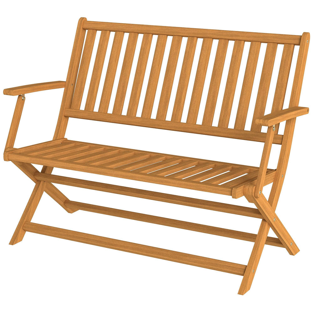 Banc d'extérieur pliable en bois avec dossier et accoudoirs pour extérieur, teck