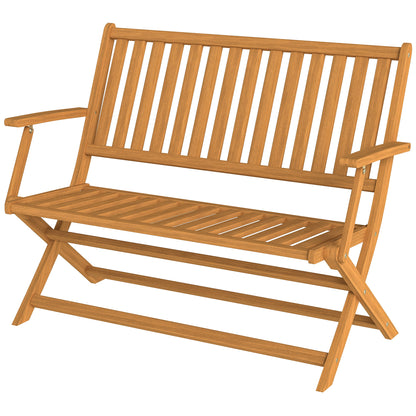 Banc d'extérieur pliable en bois avec dossier et accoudoirs pour extérieur, teck