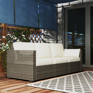 3-seater outdoor sofa with PE rattan cushions, cream white