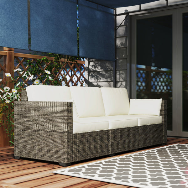 3-seater outdoor sofa with PE rattan cushions, cream white