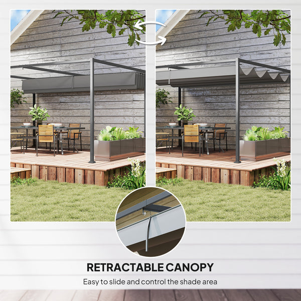 Pergola de terrasse 10 x 13 avec auvent rétractable, gris foncé