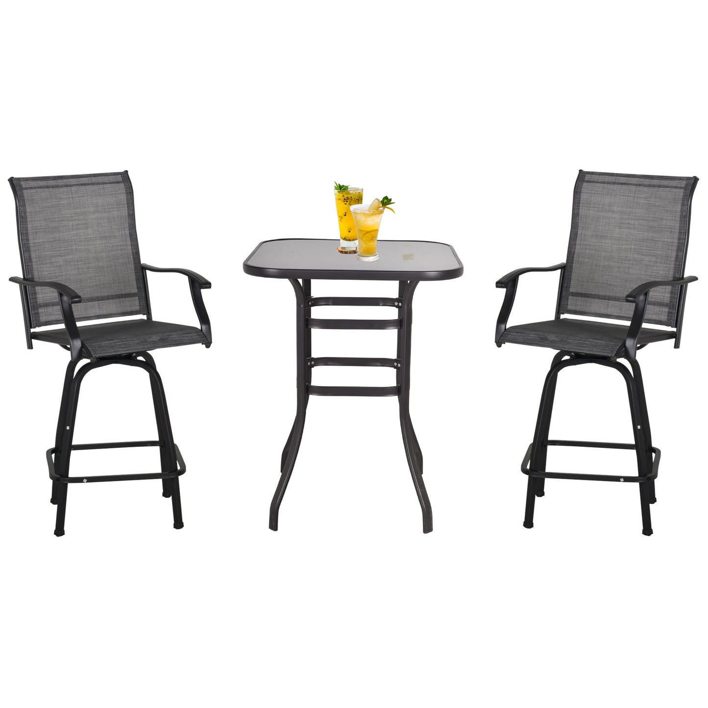 Outsunny 3 Piece Outdoor Patio Bar Set 2 Swivel Stool and 1 Bistro Table All-Weather Metal Frame for Balcony Backyard Deck Gray |