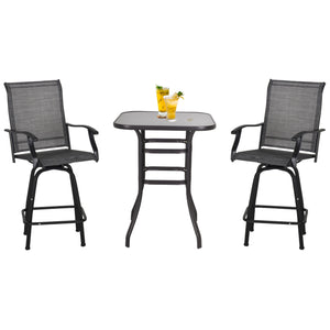 Ensemble de bar d'extérieur 3 pièces, 2 tabourets pivotants et 1 table de bar, gris