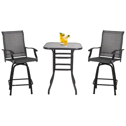 Outsunny 3 Piece Outdoor Patio Bar Set 2 Swivel Stool and 1 Bistro Table All-Weather Metal Frame for Balcony Backyard Deck Gray |
