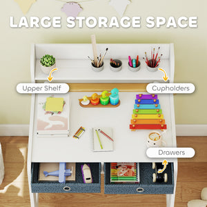 Ensemble table et chaises avec étagère de rangement et tiroirs, blanc