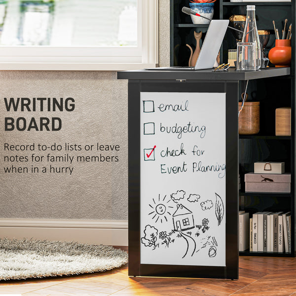 Bureau convertible pliable avec tableau blanc et étagère latérale, noir