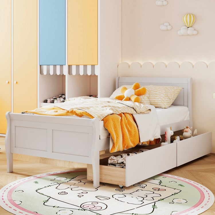 Single bed with 2 storage drawers, wooden platform bed frame