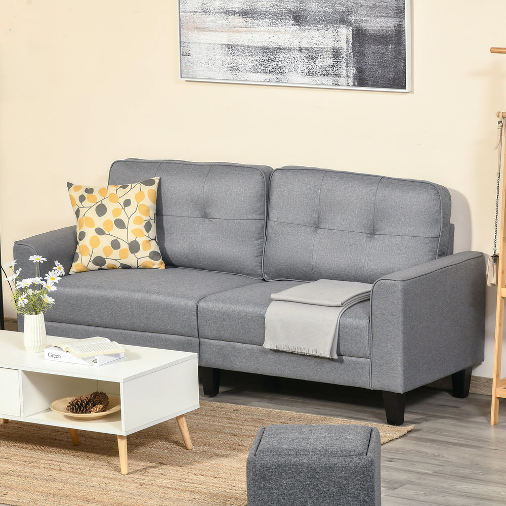 Canapé 3 places avec assise rembourrée et pieds en bois d'hévéa, gris