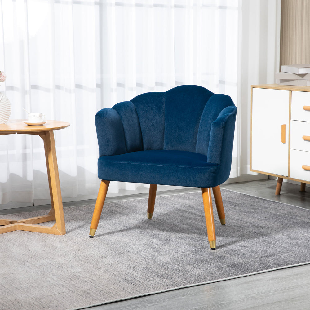 Fauteuils d'appoint avec assise rembourrée, accoudoirs et pieds en bois, bleu