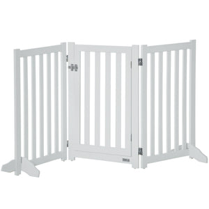 Barrière pour chien pliable avec porte et 3 panneaux, blanche