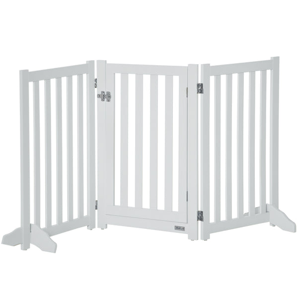 Barrière pour chien pliable avec porte et 3 panneaux, blanche