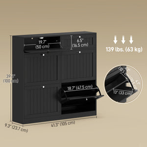 Shoe cabinet with 2 large tilt-out drawers in country style with 2 top compartments, black
