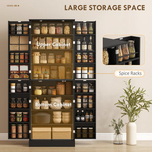 Armoire de cuisine avec 4 portes et 16 étagères pour salle à manger, noir