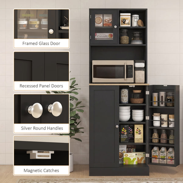 169 cm high kitchen cabinet with adjustable shelves, black