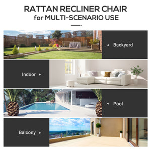 Fauteuil inclinable d'extérieur en rotin, coussin blanc