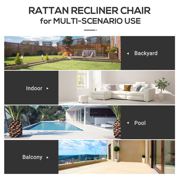 Fauteuil inclinable d'extérieur en rotin, coussin blanc