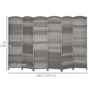 Cloison de séparation pliable à 6 panneaux, cloison tissée à la main, gris mélangé