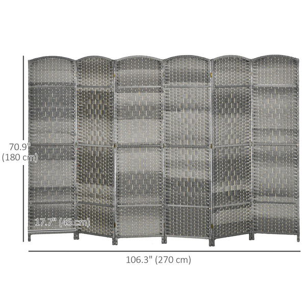 Cloison de séparation pliable à 6 panneaux, cloison tissée à la main, gris mélangé