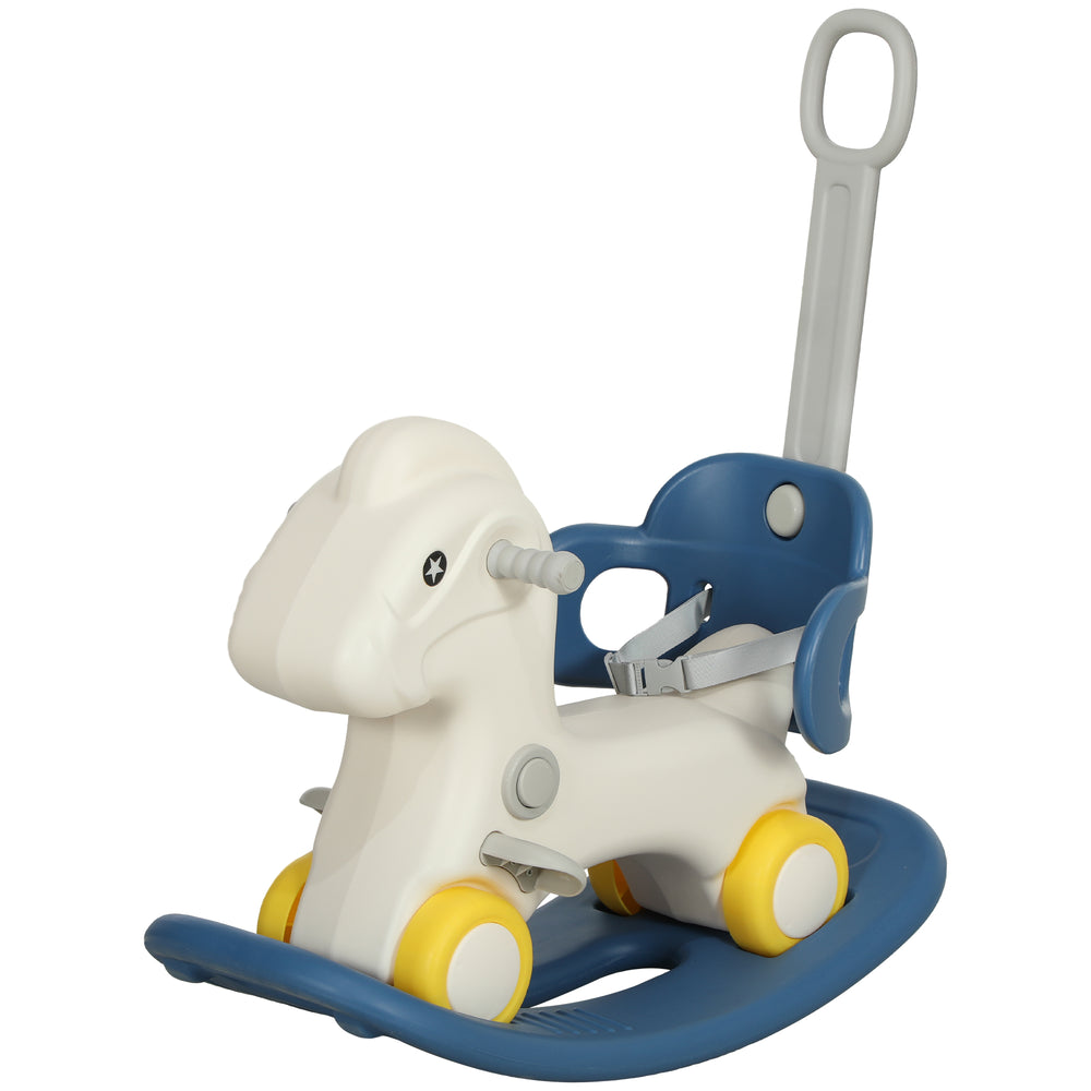 4-in-1 Kids Rocking Horse with Removable Balance Board and Push Handle, Blue
