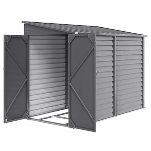 Abri de jardin adossé en acier avec kit de fondation, portes verrouillables, gris