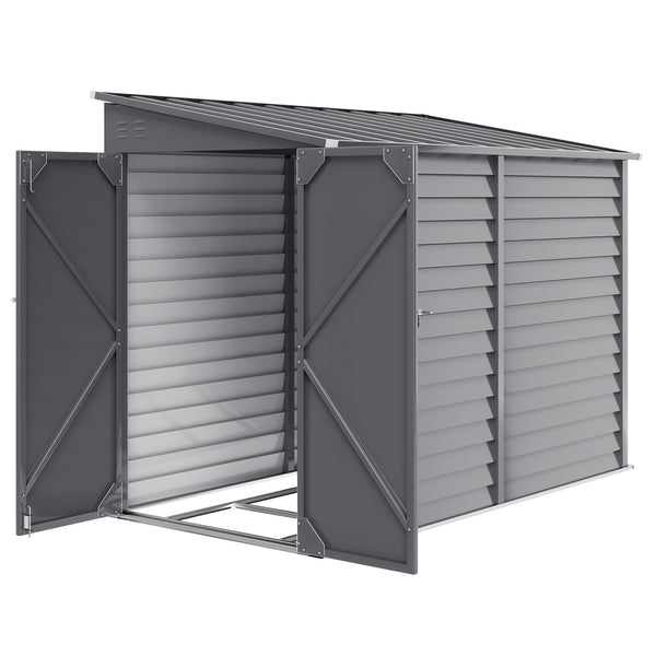 Abri de jardin adossé en acier avec kit de fondation, portes verrouillables, gris