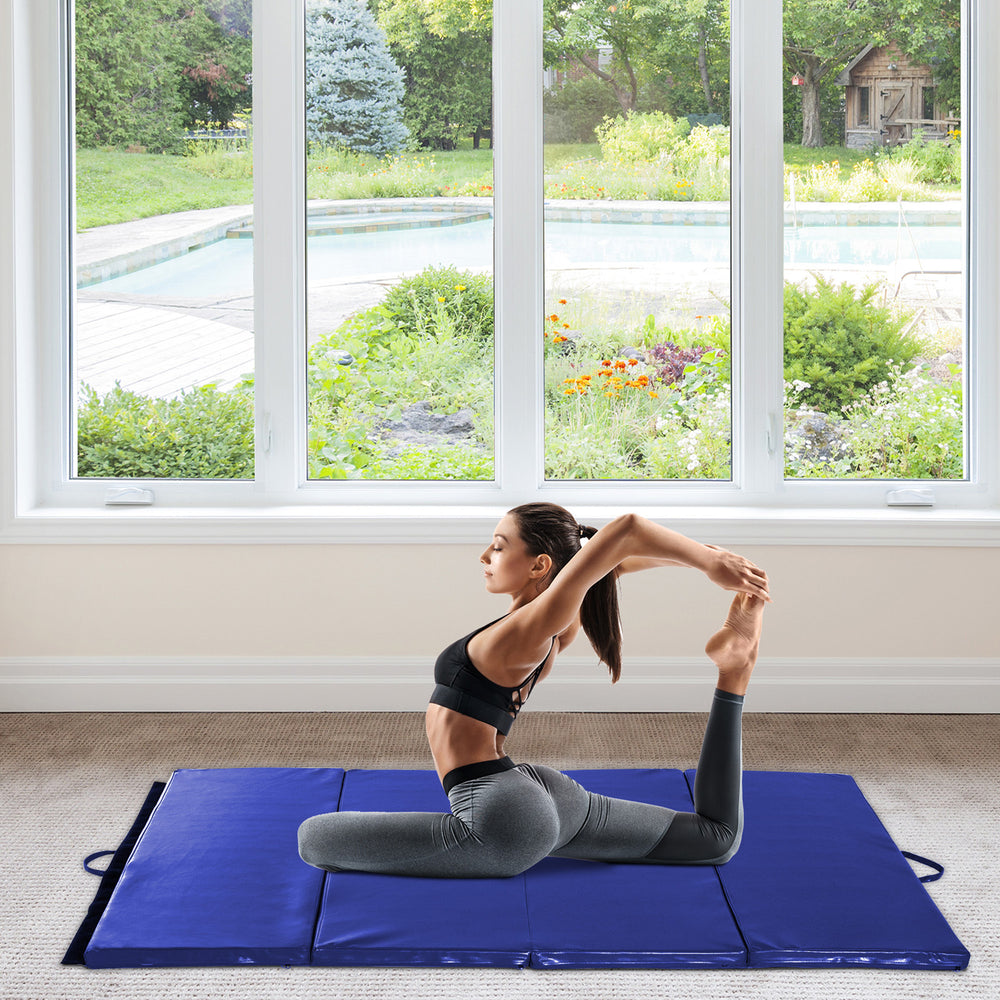 Tapis de gymnastique pliable 4'x6'x2'', avec poignées de transport, bleu
