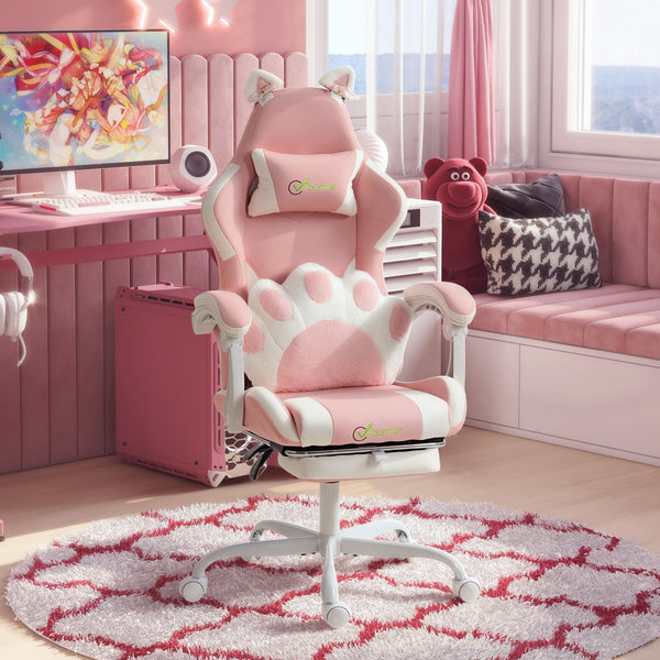 Chaise de jeu avec oreilles de chat et repose-pieds, rose