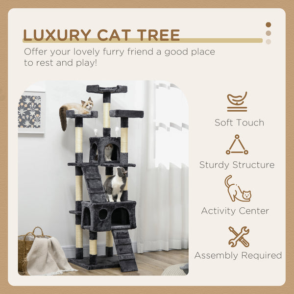 Arbre à chat à plusieurs niveaux de 172 cm, gris anthracite