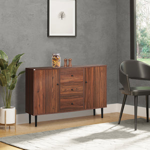 Buffet de cuisine avec 2 placards, 3 tiroirs et étagères réglables, couleur marron rustique