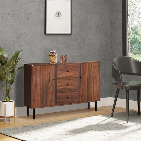 Buffet de cuisine avec 2 placards, 3 tiroirs et étagères réglables, couleur marron rustique