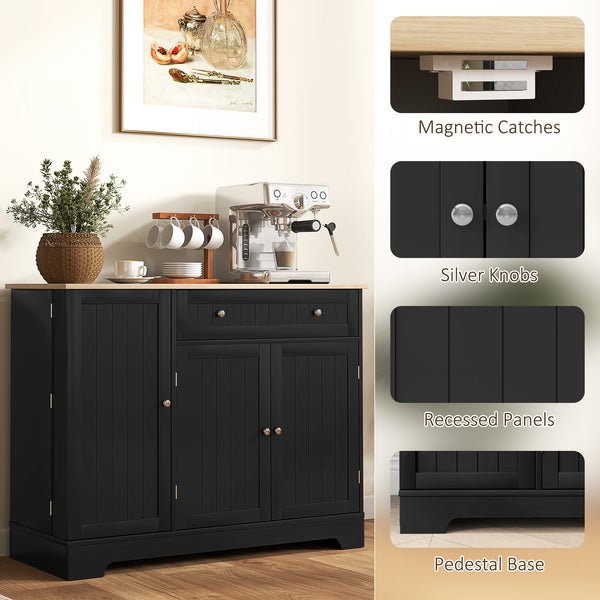 Buffet moderne avec tiroir, étagère réglable, 3 portes, pour salle à manger, noir