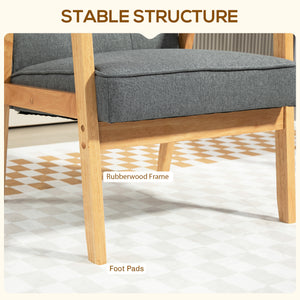 Fauteuil d'appoint moderne avec dossier capitonné et structure en bois massif, gris