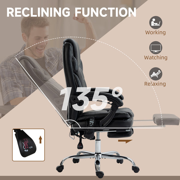 6-point vibration massage office chair with footrest, black
