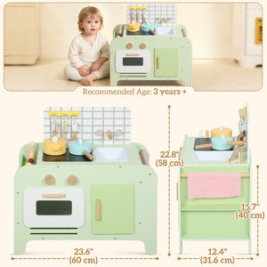Kids Kitchen with 15 Accessories, Microwave and Cabinets, Green