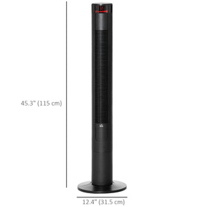 Ventilateur tour autonome 3 vitesses, minuterie 12 h, oscillant, panneau LED, télécommande, noir