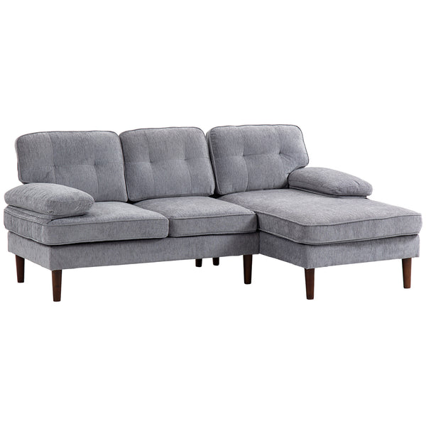 Canapé d'angle moderne avec méridienne avec pieds en bois pour salon, gris