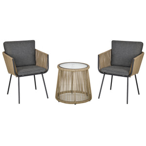 3-piece garden furniture set in woven resin, grey