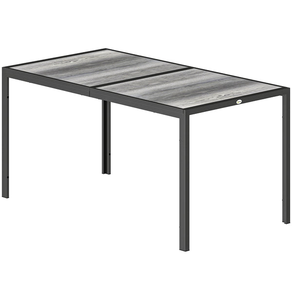 Table de salle à manger d'extérieur pour 4-6 personnes, table de terrasse extérieure de 150 cm avec pieds en métal, plateau effet bois, gris