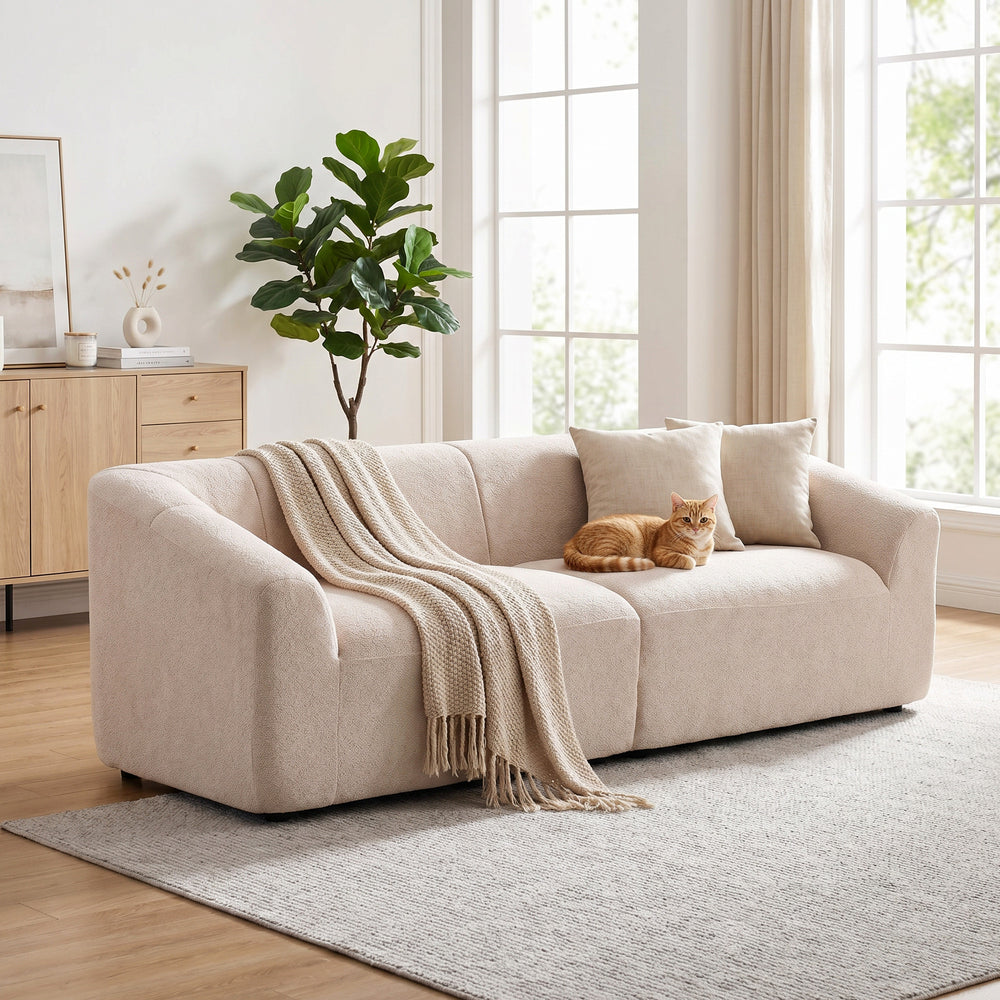Canapé 3 places en chenille beige, 89 po