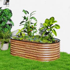 Jardinière surélevée galvanisée, aspect bois brun