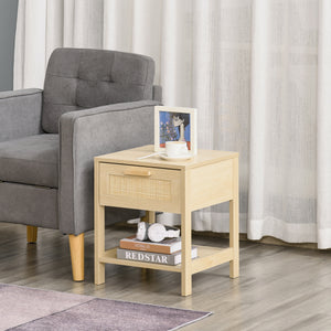 Table de chevet étroite avec éléments en rotin