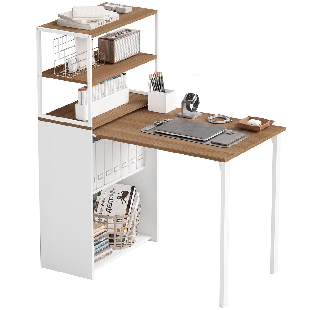 Bureau pliable avec étagère à 4 niveaux pour petits espaces