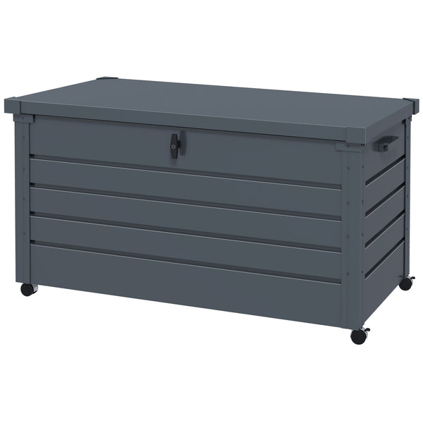 Waterproof garden storage box with wheels and handles, dark grey